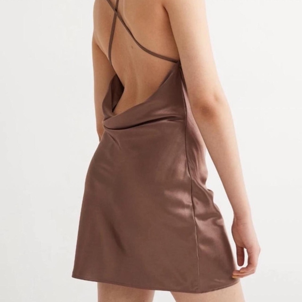 H&M Short Satin Slip Dress Brown